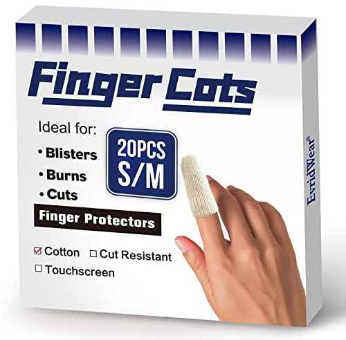 Evridwear Cotton Finger Cots Cotton Cushion 20PCS for Cracked Skin, Eczema, Calluses, Moisture Wicking, Finger Protection for Men & Women (Short Length)