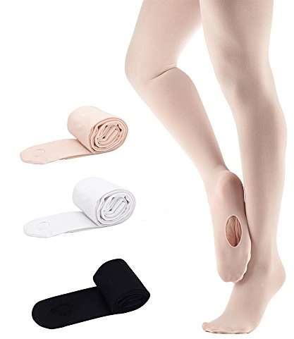 Bezioner Collant da Balletto Convertibili Calze da Danza per Ragazze Donna 3 Paia(Bianca+Rosa+Nero) S