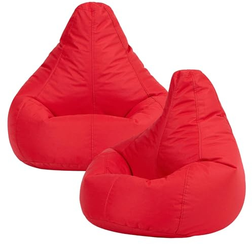 Bean Bag Bazaar Dalton Kids Bean Bag, Red, 2 Pack, Water Resistant, Gaming Chair for Kids, Beanbag for Indoor and Outdoor Use with Filling Included, Childs Chair ideal for Bedroom, Playroom, Garden