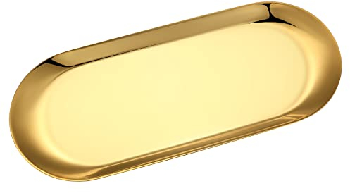 Vwoqiy Goldfarbenes Serviertablett, ovales Edelstahl-Tablett, dekoratives Schmucktablett, Schmuck-Kosmetik-Aufbewahrungstablett, Geschirrteller, Obsttücher, Geschirrteller für Badezimmer, Schlafzimmer