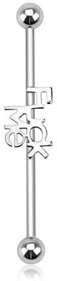 Paula & Fritz Industrial Ohr-Piercing Stab Fuck Me Chirurgenstahl 38-mm Stab-länge 1.6-mm Stab-Dicke Silber Barbell Piercings Langhantel Crossbow