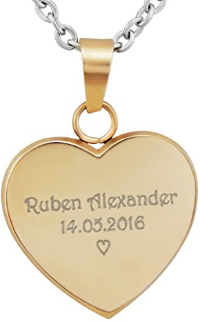 Hanessa Personalisierte Kette mit Gravur Edelstahl 50 cm mit Anhänger Herz in gold - Personalisierte Halskette für Frauen - Personalisierter Schmuck Damen Kettenanhänger