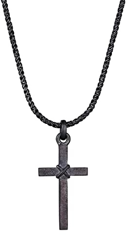 Kuzzoi Collana da uomo lucida con ciondolo a forma di croce (25 mm) dal design alla moda, per uomo e amico con croce religiosa in argento sterling 925
