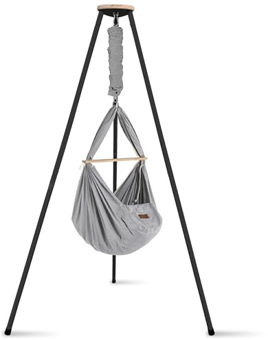 SCHMUSEWOLKE Federwiege Bio Grey - mit Tipi anthrazit - Hängematte für Babys und Kleinkinder ab Geburt bis 3 Jahre - Bio-Baumwolle - Mit Schafwollmatratze