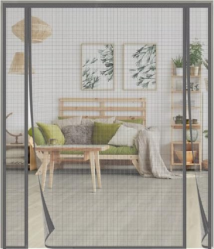 Fliegengitter Tür Magnet,190x210cm Fiberglas Fliegengittertür Balkontür ohne Bohren Insektenschutz Balkontür Doppeltür Fliegengitter Terrassentür Ideal für Schiebetür Balkontür，Grau