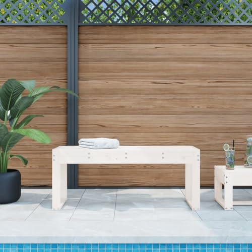Homgoday Gartenbank Sitzbank Holzbank Balkonbank Parkbank Terrassenbank Bank ohne Rückenlehne Gartenmöbel für Garten Balkon Terrasse Weiß 110x38x45 cm Massivholz Kiefer
