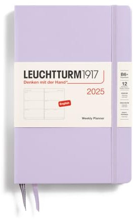 LEUCHTTURM1917 371013 Weekly Planner 2025, Paperback B6+ Hardcover - 12-Month Planner, Lined - Lilac, English