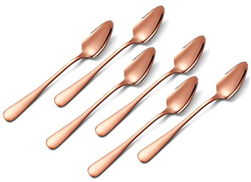 Namzi - 6 x Stainless Steel Grapefruit Spoons, Serrated Edge (Rose Gold)