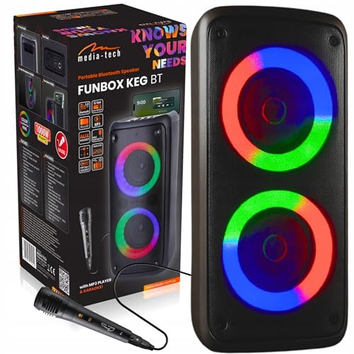 Media-Tech FUNBOX BT MT3181 Karaoke Altavoz Bluetooth portátil con micrófono Bluetooth 40W RMS, Compatible con Tarjetas Micro SD, iluminación Color RGB