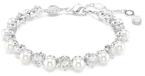Swarovski Matrix Tennis Armband, Rhodiniertes Damenarmband mit Weißen Kristallen und Kristallperlen, Mit Karabinerschließe, Armbandlänge: 16.5-21 cm, Armbandbreite: 0.5 cm