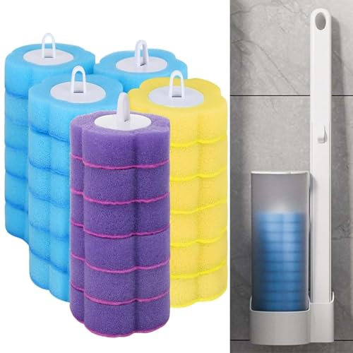 Disposable Toilet Brush Refills,Toilet Brush Head Replacement, 3 Layer Sponge Refills Head for Bathroom Floor Drain Hand-Washing Double-layer Packaging, Unpack to Reveal 18 pcs(Without handle)