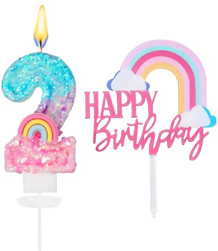 Geburtstagskerzen Zahlen 2,3D Regenbogen Kerzen Geburtstag Kuchen Deko,Kerze 2 Geburtstag Mädchen,Tortendeko Regenbogen,Geburtstagskerzen Kinder für Geburtstags Party Dekoration