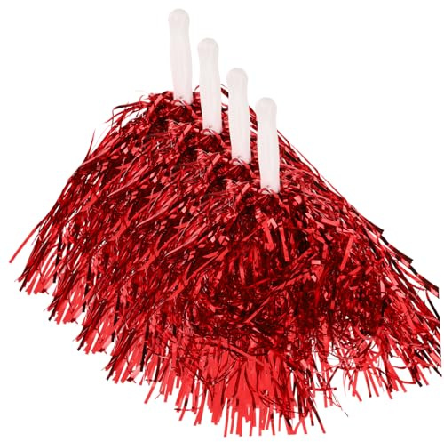 Alipis 24 pièces Pompons de Cheerleading Métalliques Rouges avec Manche Droit Accessoires de Pom-Pom Girl pour Performances Sportives et Animations Équipes