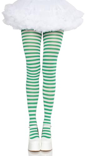 LEG AVENUE Damen Stripe Leggings, Weiß/Kelly Grün, Einheitsgröße EU
