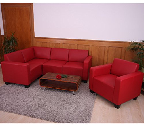 Mendler Modular Sofa-System Couch-Garnitur Lyon 4-1, Kunstleder - rot