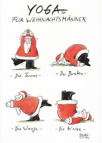 modern times -3er Set Postkarte Weihnachten WEIHNACHTEN - Motiv: YOGA FÜR WEIHNACHTSMÄNNER, Anlass: Weihnachten, Künstler/Verlag: CARTOON CONCEPT © GAYMANN, Peter, Größe: A6