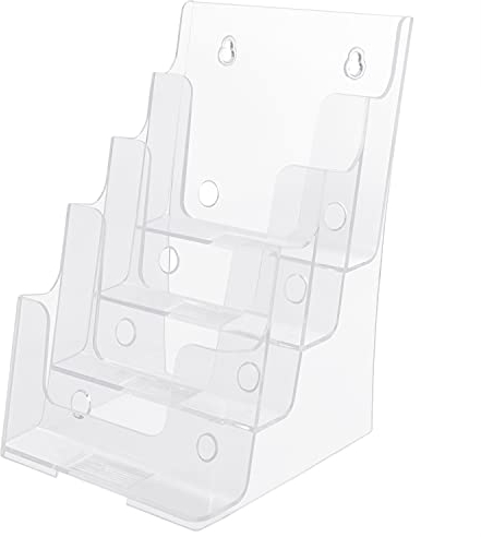 BELLE VOUS Mehrstufiger Acryl Flyer Aufsteller – 4 x Prospektständer A5 – Transparenter Kunststoff-Prospekthalter Wand oder Schreibtisch – Für Prospekte, Postkarten, Flyer, Menüs & Broschüren