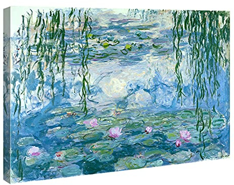 Wieco Art Ninfee di Claude Monet, riproduzione di dipinti a olio con fiori, extra large, stampa giclée su tela, decorazione da parete per la casa