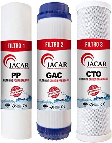Pack de 3 Filtres Osmose Inverse Élimination Chlore Mauvais Goût Compatible Cartouche Osmoseur Domestique Filtre Charbon Coco Remplacement Universel 10 Pouces Sédiment 5μ Eau Pure JACAR