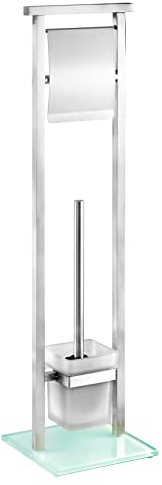 WENKO Stand WC-Garnitur Mod. Debar Kombination aus Edelstahl und Glas inkl. Bürste Ø 7,5 cm Maße 18 x 73 x 18 cm Farbe weiß satinierte Oberfläche