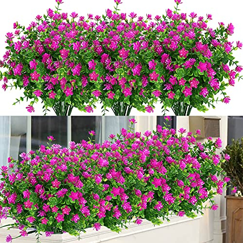 ArtBloom Konstgjorda blommor, UV-beständiga, konstgjord buxbom, för inom-/utomhusbruk, hängande växter, för trädgård, veranda, fönsterlåda, hem, bröllop, lantställe, 6 knippen (magenta)