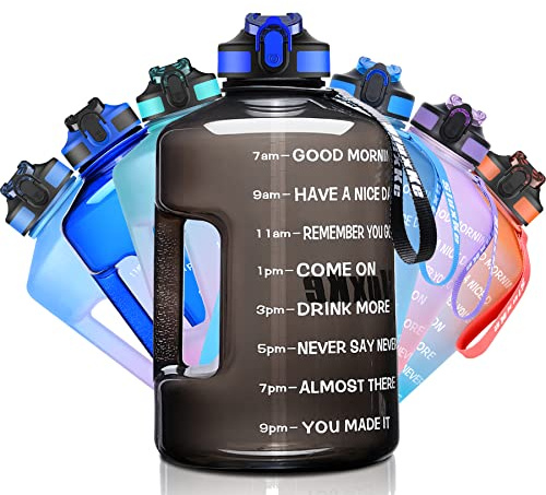 SLUXKE Trinkflasche 2,2 l mit mit Strohhalm, 2200 ml wasserflasche mit Griff & Zeitmarkierung, BPA-frei, auslaufsicher, wiederverwendbar, große Fitness Wasseflasche für Fitnessstudio, Training