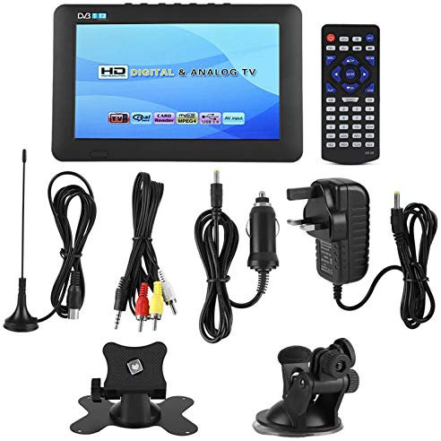 Hopcd Portable Car Digital TV, 7/9/10 1080P Portable Digtal Televisions with Freeview for Analog/Digtial TV/ATV, Multimedia TV Player for Campers/Caravans(Black 7)