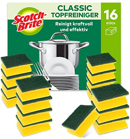 Scotch-Brite Spugna abrasiva Salvadita Classic, 16 pezzi per confezione - spugna abrasiva resistente e di lunga durata, rimuove facilmente unto e cibo bruciato.