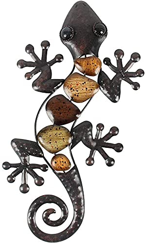 GRENADINE BOUTIQUE - Salamandre Décoration Mural Gecko Intérieur ou Extérieur - Modèle 2 : Galets et Enroulée 37cm