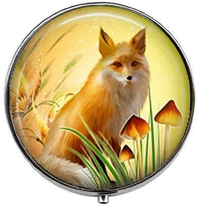 Boîte à pilules en verre avec motif renard et champignons