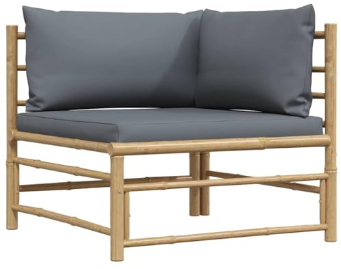 vidaXL Garten Ecksofa mit Dunkelgrauen Kissen Gartensofa Sofa Lounge Sessel Loungesessel Einzelsofa Gartenmöbel Gartensessel Terrasse Bambus