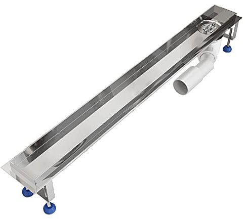 Grundkörper-SET für Duschrinne 80 cm AQUABAD® SDS Premium aus poliertem V2A Edelstahl inkl. Haarsieb/Ablauf waagerecht - Abgang seitlich (Ohne Abdeckung - separat erhältlich)