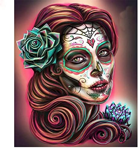 5D DIY Diamond Painting Kits Totenkopf Mädchen Voll Bohren Strass Kristall Diamant Malerei Kinder Erwachsene Kreuzstich Stickerei Anzahl Für Home Wall Dekoration Handwerk Round Drill 60x80cm AAB15925