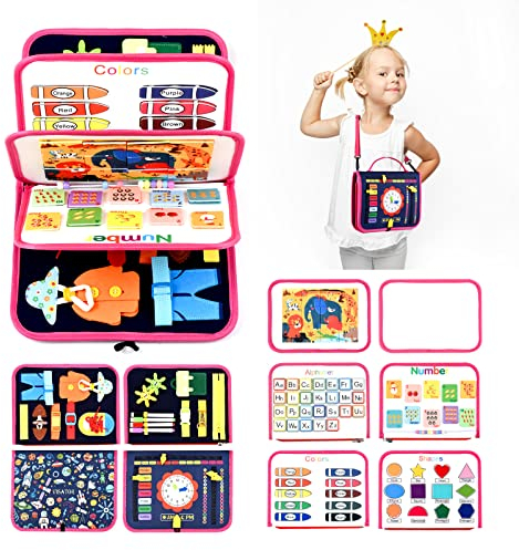 VISATOR Busy Board Montessori Spielzeug Ab 3 4 5 6 Jahre Junge Mädchen Geschenk Activity Board Baby Sensorik Spielzeug Motorikspielzeug 5-Schichten Quiet Book Motorikbrett für Kleinkinder Auto