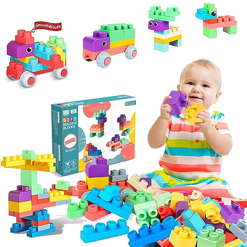 ROHSCE Weiche Bausteine für Kleinkinder, Bausteine Baby ab 6 Monaten, Große kreative Stapelblöcke 20 Stück STEM Blöcke, Stapelspielzeug für Kleinkinder, Bunte weiche Blocksets als Geschenk