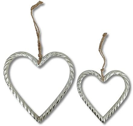 Metall Dekohänger Herzen 2er Set Silber 14,5 und 20cm Fenster-Deko Dekoration Metalldeko Aufhänger