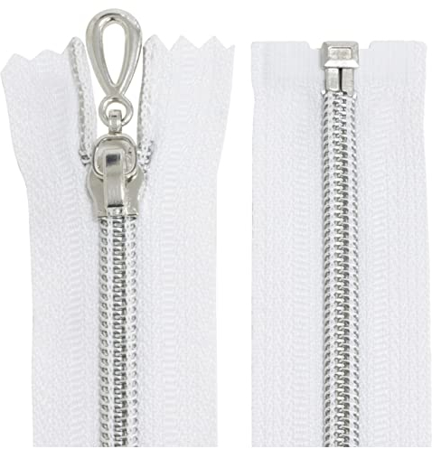 Aerzetix - C64075 - Set di 2 Cerniere Lampo a Spirale N°5 50cm separabile autobloccante - Rete in Nylon Argento - tiretto cursore in Metallo - Colore Bianco - merceria