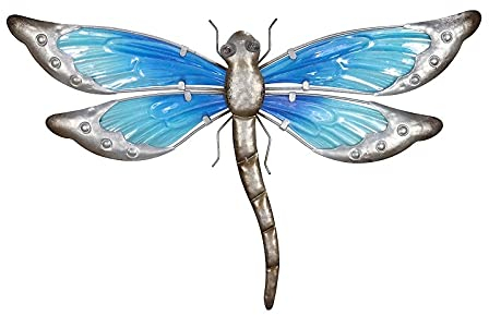 Gartenstatue Himmelblau Metall Libelle Wand Kunstwerk Tier Outdoor Statuen und Skulpturen für die Gartenarbeit Gartendekorationen Gartendekoration (Color : Sky Blue) Good