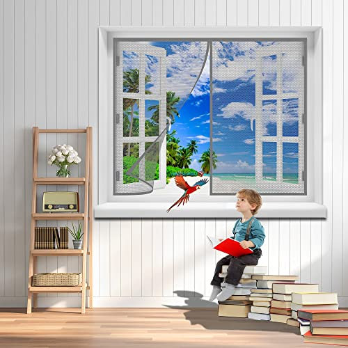 Insektenschutz Fenster Vorhang, 175 x 115 cm Insektenschutz Rollo selbstklebend, Insektenschutz Magnetischer Fliegenvorhang für Balkontür, Wohnzimmer(Grau)