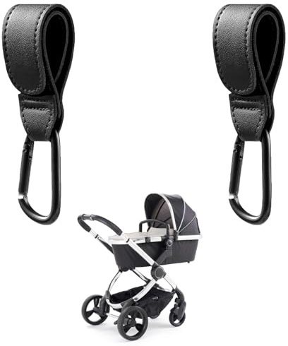BNFGD 2 Pcs Pram Hook Clips, Leather Style Pushchair Hooks, Buggy Clips Carrier pram Hooks, Heavy Duty Stroller Hook Clips Buggy Clips, for Mommy Diaper Bag, Pushchair, Backpack, Shopping Grocery
