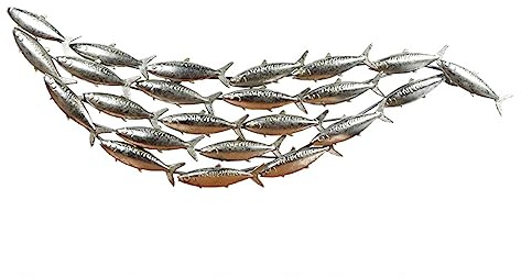 KSTORE Fischschwarm Metallskulptur Wanddekoration, 3D Wandskulptur Wanddeko Aus Metall Hängende Dekoration, Für Wohnzimmer, Schlafzimmer, Arbeitszimmer, Garten, Hof,127 * 35 * 5cm