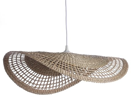 Lussiol - Luminaire Ondine, lustre bohème, naturel - lampe suspendue en rotin tressé naturel - cable plastique blanc, douille E27 - possibilité ampoule LED - 60W maxi, Diam. 60 x H. 10 cm