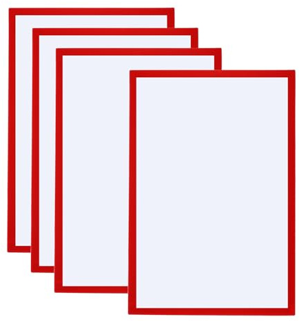 PATIKIL 4 Stück Magnetrahmen, A3 Info-Rahmen selbstklebend Aufklappbarer mit Magnetverschluss bilderrahmen für Postkarte Hinweis Zeichnung, Transparente Oberfläche, Rot