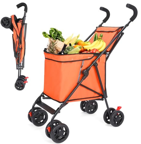 Folding Shopping Cart, The Original Patented, 60lbs Capacity, Minimalist, Orange