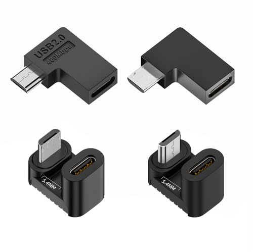 xiwai Adaptador USB-C a micro USB en ángulo de 90/360 grados, 4 unidades, USB 2.0 tipo C hembra a micro USB macho, adaptador de datos de alimentación (derecha, izquierda, arriba y abajo) para teléfono
