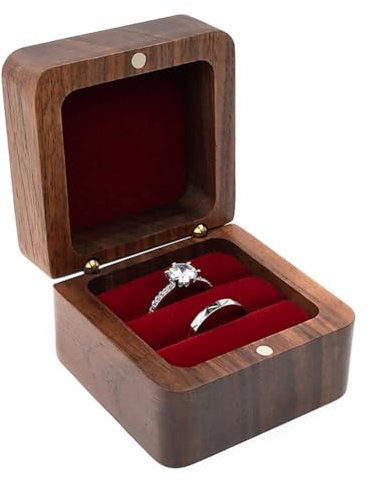 Wooauto Personalisierte Retro Ring-Kasten Ring Träger Box Hölzerne Ehering-Box Weiches Samt Interieur Hochzeit Ring Box Mini Verlobungsring Halter Box Ringkästchen für Hochzeit,Holzdeckel rot-doppelt