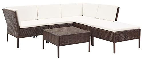 NITCA 6-TLG Polyrattan Lounge, Gartenmöbel Set, Balkonlounge Rattan, Gartensofa, Balkon Sofa, Balkon Möbel inkl. Sitzkissen, Gartenlounge Outdoor, für Garten, Balkon Braun