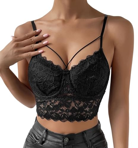 Super Push Up Damen BH für Kleine Brüste Klein,BH mit Spitze Sexy Schöne Rückseite Mesh Street Style Tube Top Korsett Camisole,Dünn Bequem Sexy mit Spitze BH-Damen Unterwäsche (0717A-Black, S)