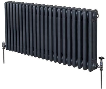 Radiador Tradicional Horizontal de 3 Columnas 600mm x 1012mm | Gris Antracita | Acero | Montado en pared | Kit de fijación y soportes + Cepillo de limpieza GRATIS | Calefacción estufa calefactor