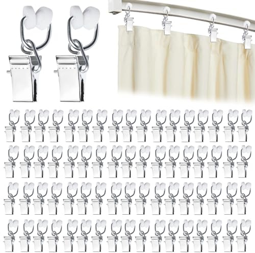 Prebarfun 70 Pcs Clip per Tendine con Gancio, Clip per Ganci per Tende, Clip per Tende Multifunzione, Ganci per Tenda Doccia, Mollette per Tende per Tendaggi, Foto, Bagno, Decorazione Domestica